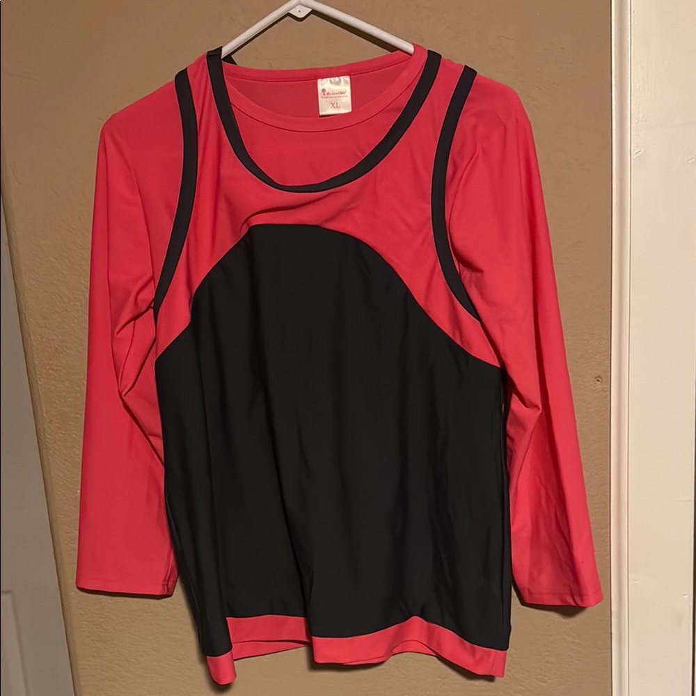 Women's Pink and Black Swim Top